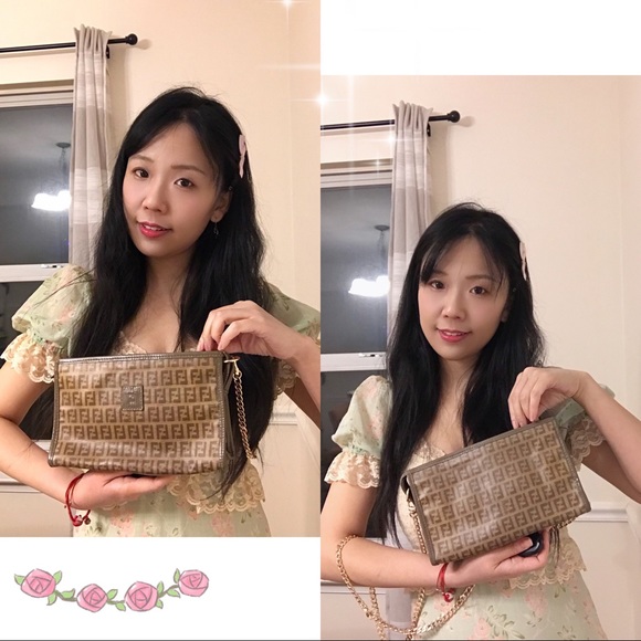 🌸Auth🌸Beautiful FENDI Zucchino Zucca Monogram FF Logo Clutch/Shoulder Bag 🦋 - Picture 2 of 14